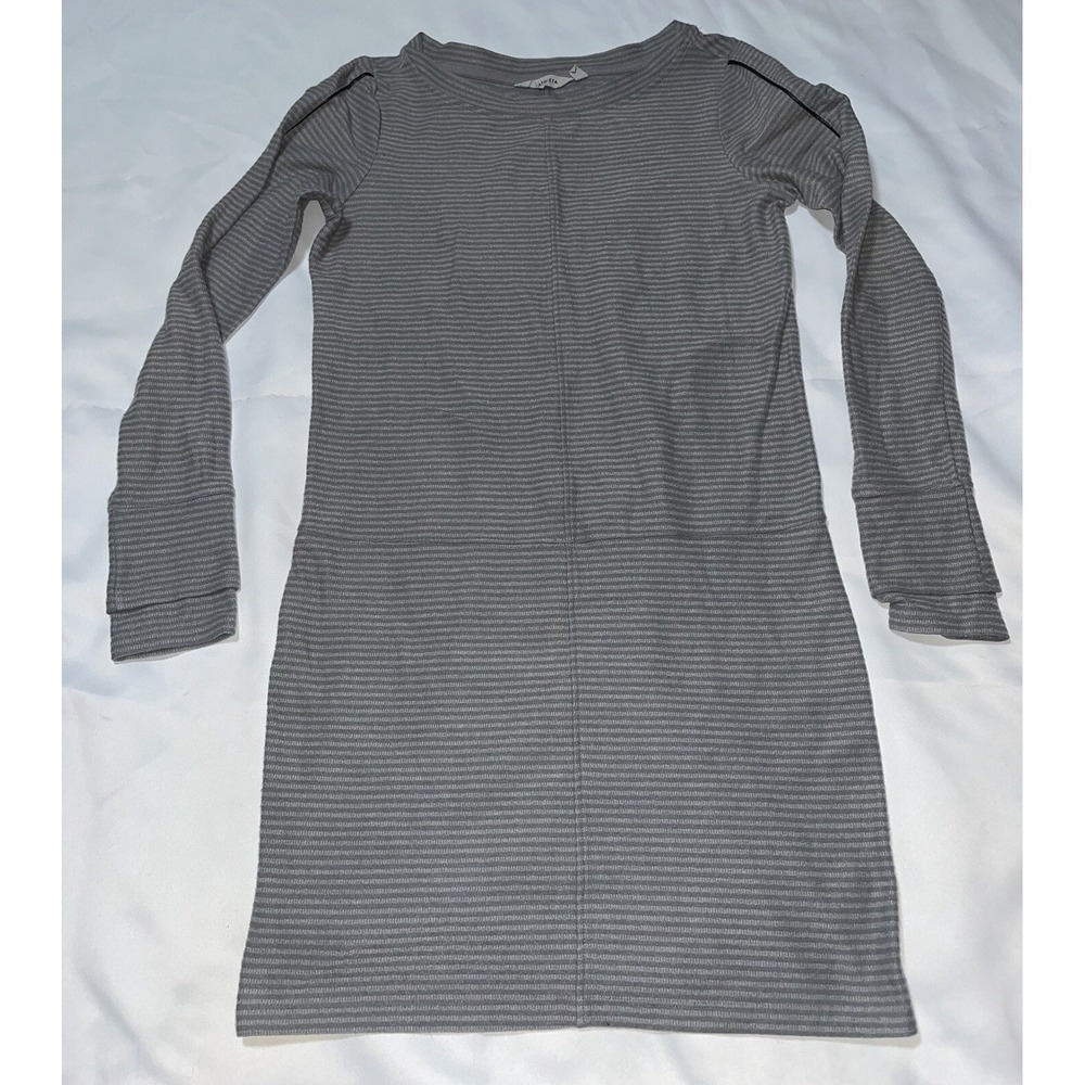 Athleta Carmella Dress in Cobblestone‎ Gray Stripe Womens Size S Long Sleeve